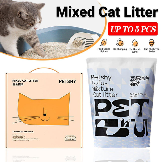 Pet Kitty Tofu Cat Litter Fine Mixed 10kg Bentonite Deodorant Dust-free 2.5kg - Aimall
