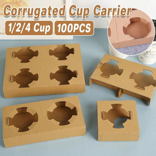 100pcs Corrugated Coffee Cup Holder with Thick Kraft Paper Base for Drinks