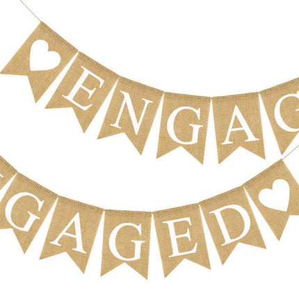 Engaged Hessian Banner Rustic Engagement Party Decorations Hearts Burlap Bunting - Aimall