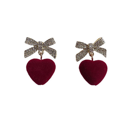 Red Flower Heart Zircon Earring Stud Wedding Party Drop Dangle Jewelry Christmas - Aimall