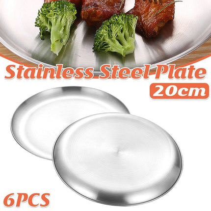 6pcs Stainless Steel Round Dinner Plate Tray Set for Home Kitchen Serving Plates