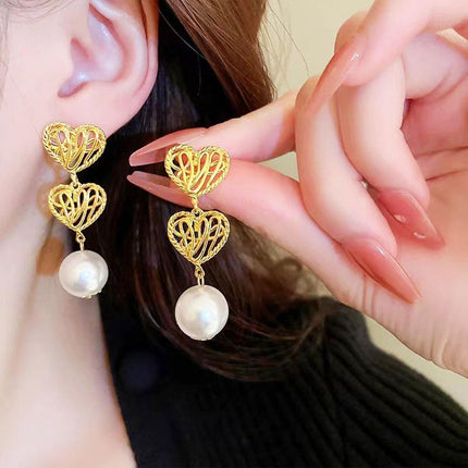 Retro Hollow Twist Imitation Pearl Earrings Fashion Statement Jewelry Gift