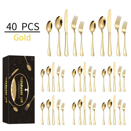 20/40pcs Stainless Steel Cutlery Set Knife Fork Spoon Western Hotel Tableware