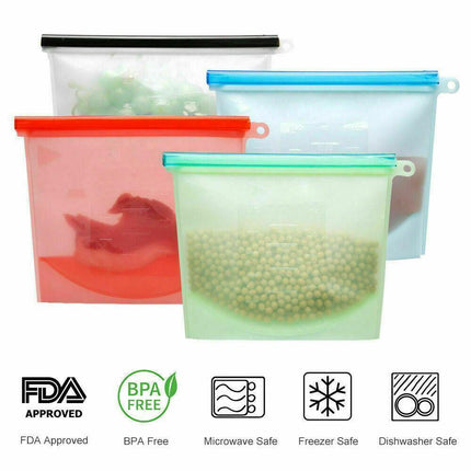 Reusable Silicone Food Storage Bags Leak proof Microwave Freezer Freshness Safe 1000ml*4 - Aimall
