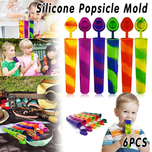 6PCS Silicone Popsicle Molds with Lids Multi-Color Reusable Ice Cream Mold Set