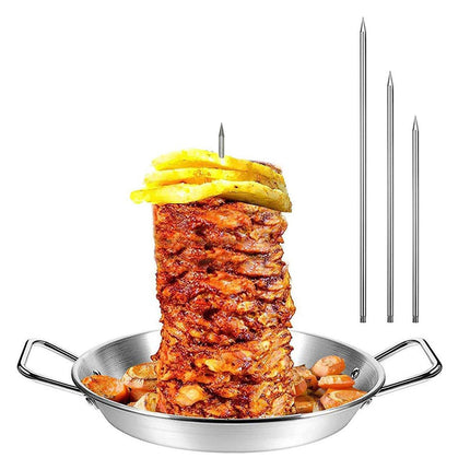Stainless Steel BBQ Rotisserie Pan Kit Accessories with 3 Removable Iron Skewers