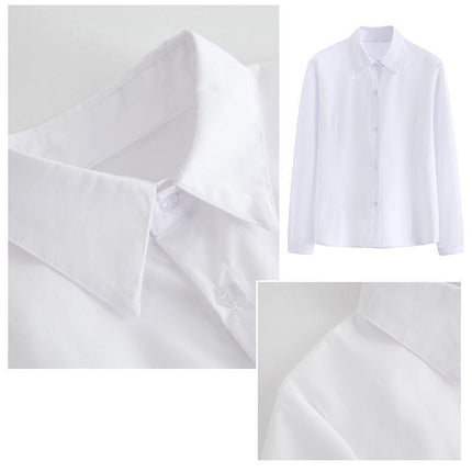 Ladies Womens Plain Long Sleeve Work Shirt Collar Office Formal Blouse Easy Care - Aimall