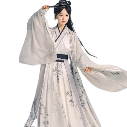 Hanfu Dress Women Ancient Chinese Traditional Fairy White Bamboo Costume Summer - Aimall