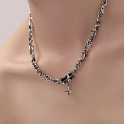 Punk Style Heart Charm Choker Silver Thick Link Chain Collar Necklace Fashion - Aimall