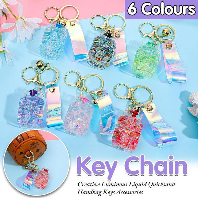 Quicksand Keychain Liquid Oil Keyring Bag Pendant Floating Peal Keyring - Aimall