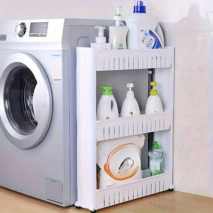Movable 3 Layer Plastic Kitchen Storage Rack Refrigerator Gap Shelf Organizer