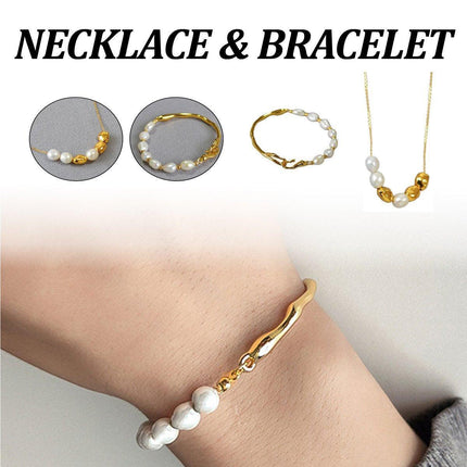 Simple Irregular Freshwater Pearl Necklace and Bracelet Set Elegant Women
