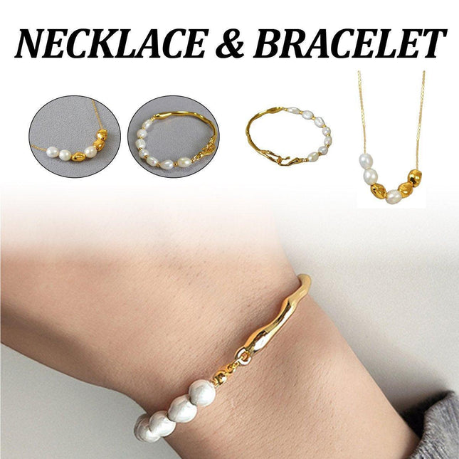 Simple Irregular Freshwater Pearl Necklace and Bracelet Set Elegant Women