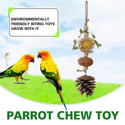 Parrot Chew Toys Bird Cage Accessories Hanging Pinecone Rattan Ball Foraging Toy