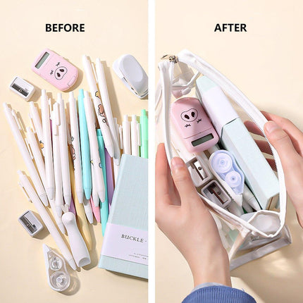 2PCS Transparent Zipper Pencil Case Cosmetic Pouch Pen Storage Bag for Girls