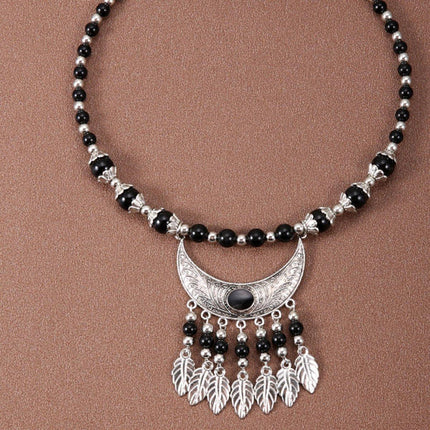 Vintage Ethnic Crescent Leaf Fringe Headpiece Forehead Chain Boho Fashion