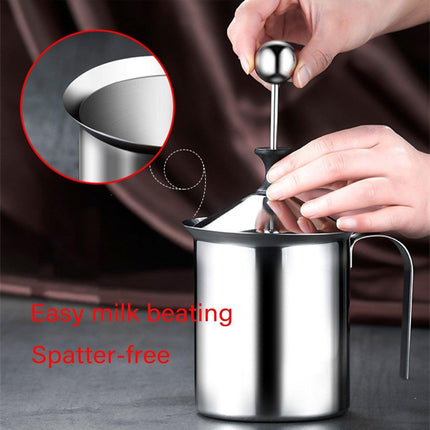 400ml Stainless Steel Manual Milk Frother Double Mesh Strainer Frothing Pitcher