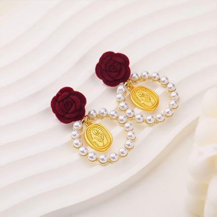Elegant Velvet Rose Flower Earrings for Women Winter Autumn Fashion Jewelry
