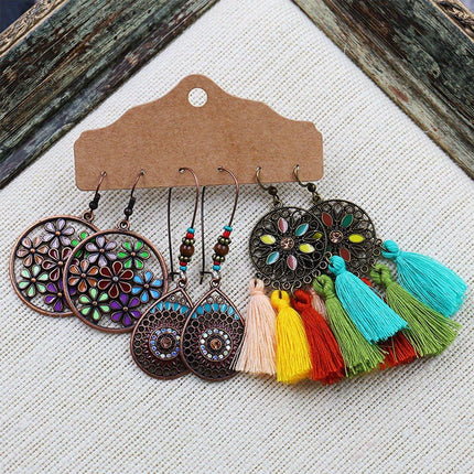 3Set Pairs Bohemian Style Earrings Retro Ethnic Fashionable Romantic Su Earrings
