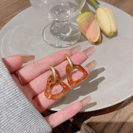 Retro Geometric Triangle Coffee Beige Earrings Women Girls Trendy Fashion