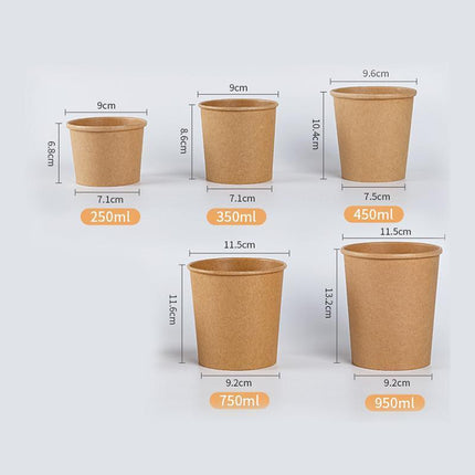 250x Biodegradable Kraft Paper Soup Bucket with Lid Takeaway Tubs Cups - Aimall