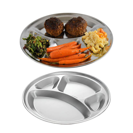 4pcs Stainless Steel Round Dinner Plates 4 Compartment Food Serving Trays Set