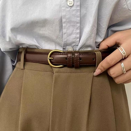 Female Women Candy Color Pu Leather Belt Dress Strap Thin Waistband Waist Belts - Aimall