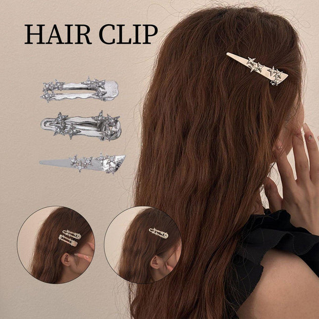 Super Flash Silver Star Hair Clips Duck Beak Barrettes Hair Accessories Set