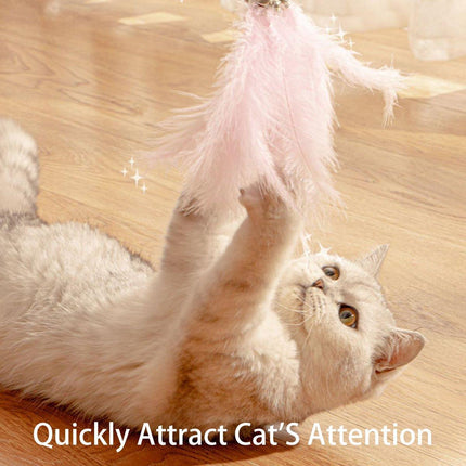 4PCS Cat Teaser Stick with Bells Feathers Bite-resistant Long Rod Toy Supplies