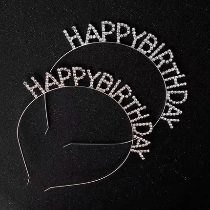 New Happy Birthday Headband Girl Letter Rhinestone Crown Hair Band Birthday Hat - Aimall