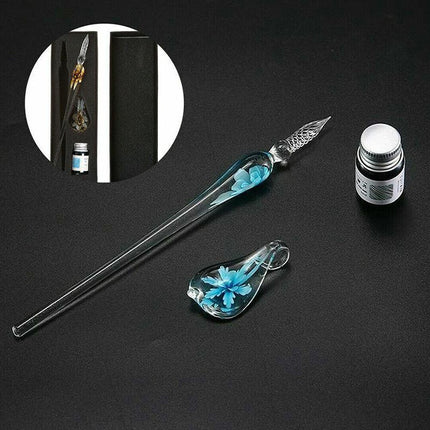 Crystal Flower Glass Dipping Dip Pen Writing Set Gift Pack Fountain Calligraphy - Aimall