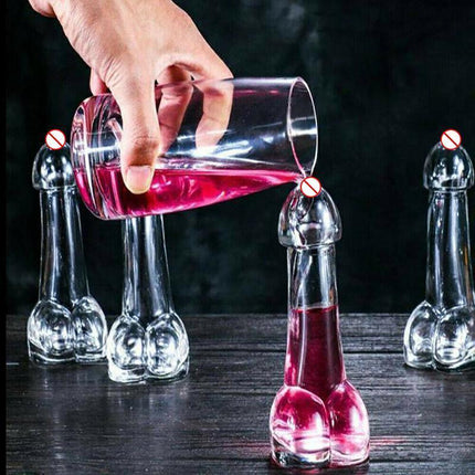 4Pcs Penis Shaped Wine Glass Cup Whiskey Glasses Drinking Cocktail Party Bar - Aimall