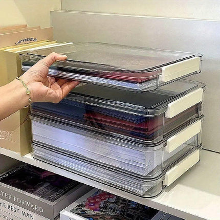 Large Capacity A4 File Storage Box Transparent Plastic Document Organizer Case