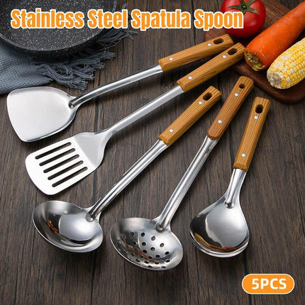 5pcs Stainless Steel Spatula Soup Spoon Kitchenware Set for Household Cooking