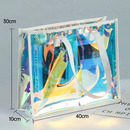 2PCS Transparent PVC Tote Bag Hologram Jelly Cosmetic GiftBag Iridescent Handbag