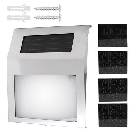 Solar Powered House Number LED Light Stainless Steel Address Signs Wall Lamps - Aimall