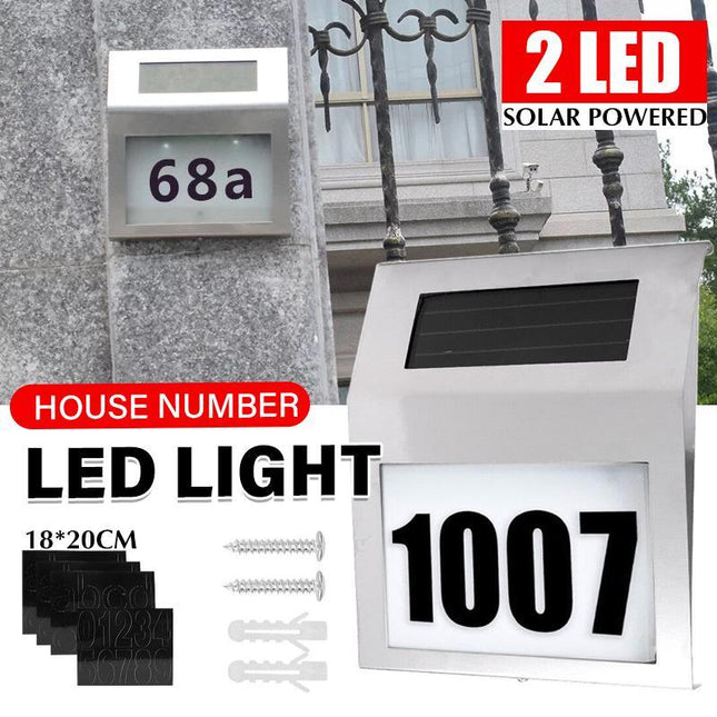 Solar Powered House Number LED Light Stainless Steel Address Signs Wall Lamps - Aimall