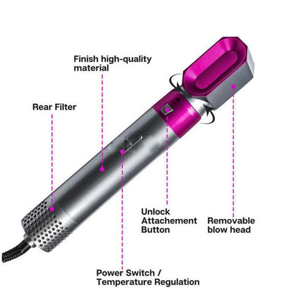 5 IN 1 Hair Dryer Brush Hot Comb Air Volumizer Curler Straightener Curling Style - Aimall