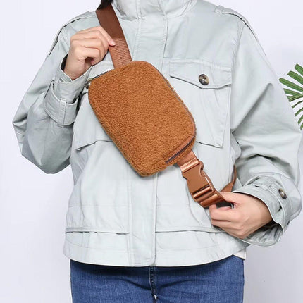 Brown Belt Bag Sherpa Crossbody Bags for Women Fanny Pack Running Workout Hiking