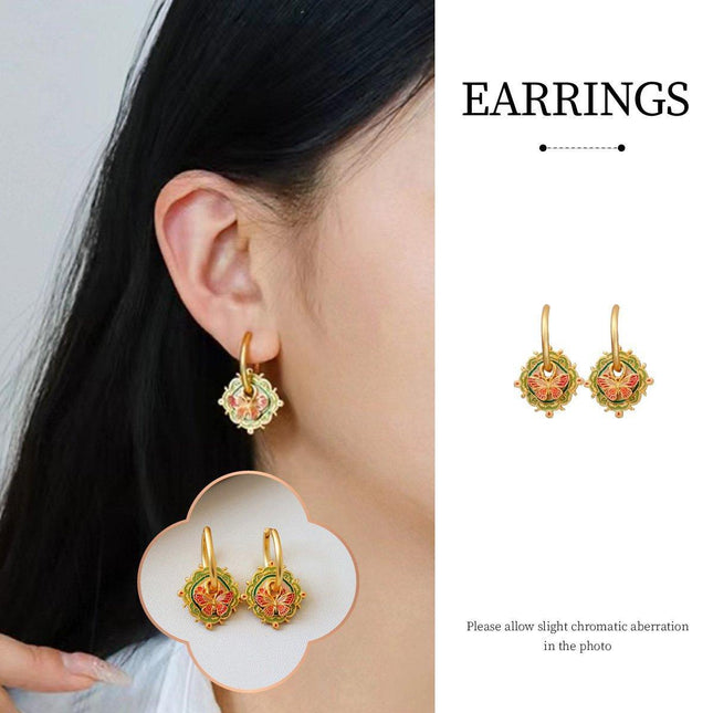 Women Fashion Retro Colorful Oil Drop Butterfly Earring High-end Luxury Simple