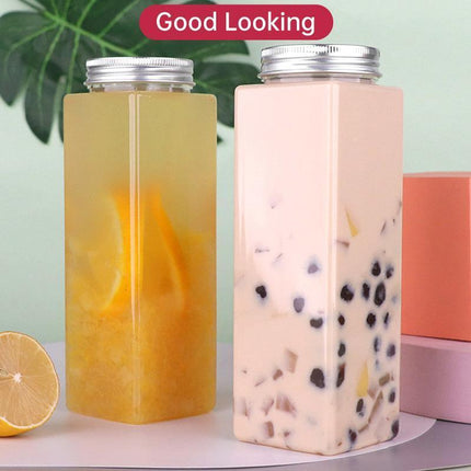 20pcs 500ml Food Grade PET Square Juice Bottles Transparent Flat Drink Container