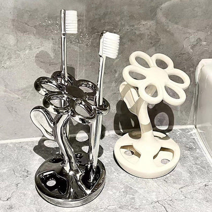 6 Slots Ceramic Toothbrush Holder Flower Shaped Makeup Brush Bathroom Shelf