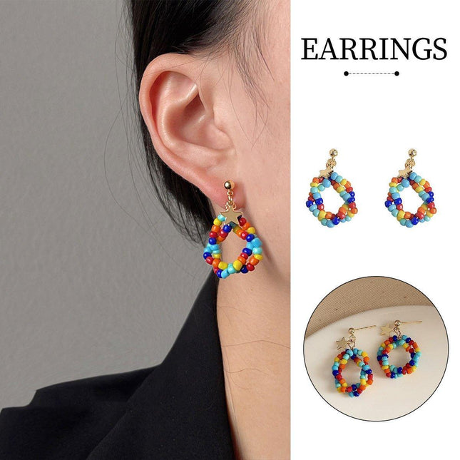 Chinese Style Colourful Beaded Earrings Fashion Accessories for Women Girls