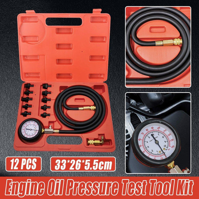 12pc Engine Oil Pressure Testing Gauge Diagnostic Auto Tool Set Kit Tester