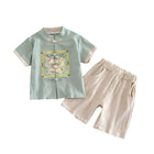 Boys Short Sleeve Suit Chinese Style Hanfu Cotton Linen Thin Two-Piece Set