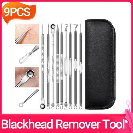9PCS Blackhead Remover Extractor Tool Pimple Blemish Popper Comedone Kit Clip - Aimall