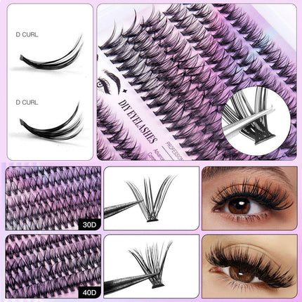 DIY Sectional False Eyelashes Kit 12 Rows with Glue and Tweezers Large Capacity