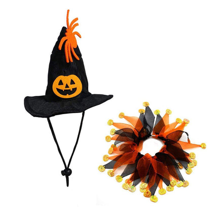 Halloween Cat Costume Skull Pattern Hat and Scarf Set Pet Cape Accessories