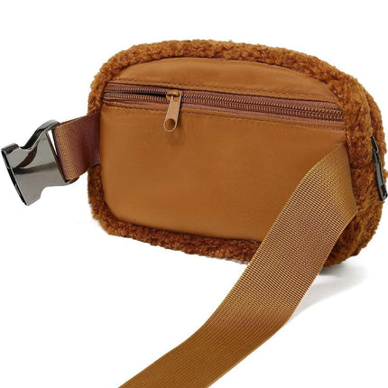Brown Belt Bag Sherpa Crossbody Bags for Women Fanny Pack Running Workout Hiking