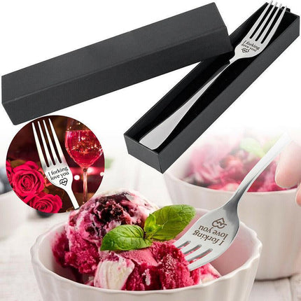 I forking love you Engraved Stainless Steel Fork w/ Gift Box Lover Best Present - Aimall